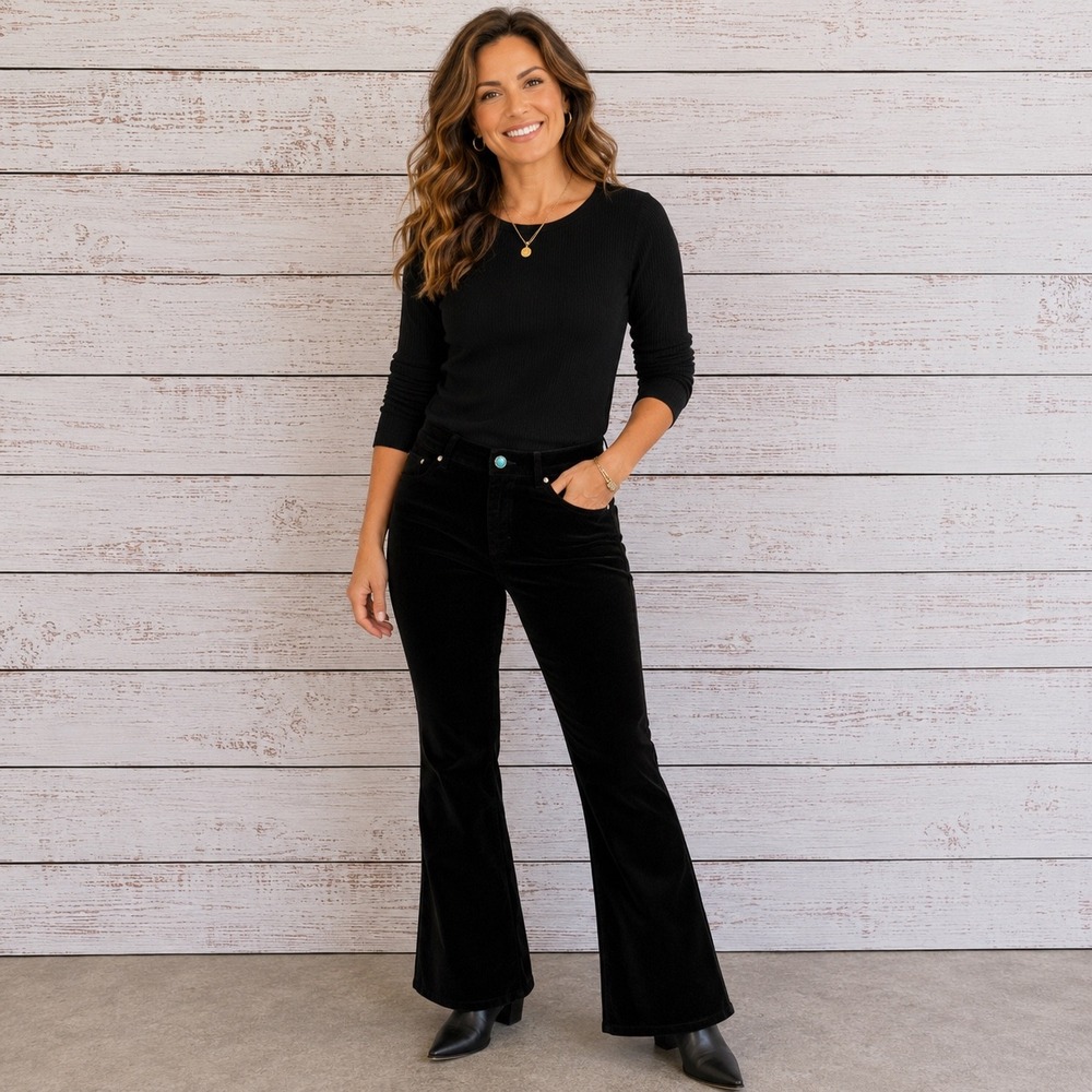 Jones New York Velvet Pants Women 10P Black NWT Stretch Flare Cotton Blend